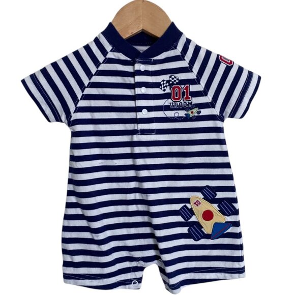 Just One Year by Carter's Baby Boy's Striped Race Car Romper - 3M - Picture 1 of 3